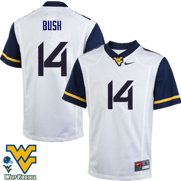 NCAA Men's Tevin Bush West Virginia Mountaineers White #14 Nike Stitched Football College Authentic Jersey GI23D35ZN